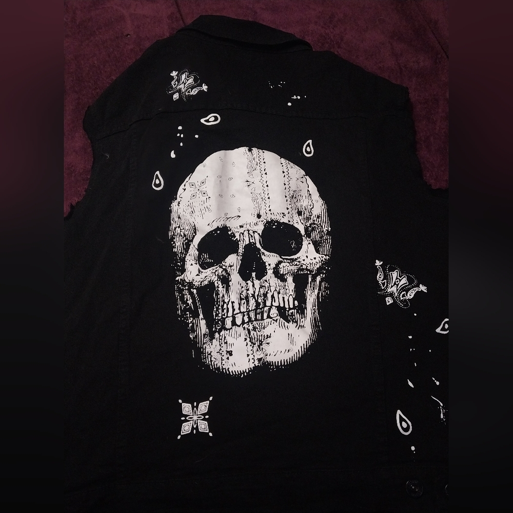 M. Society black denim skull vest. 3xl